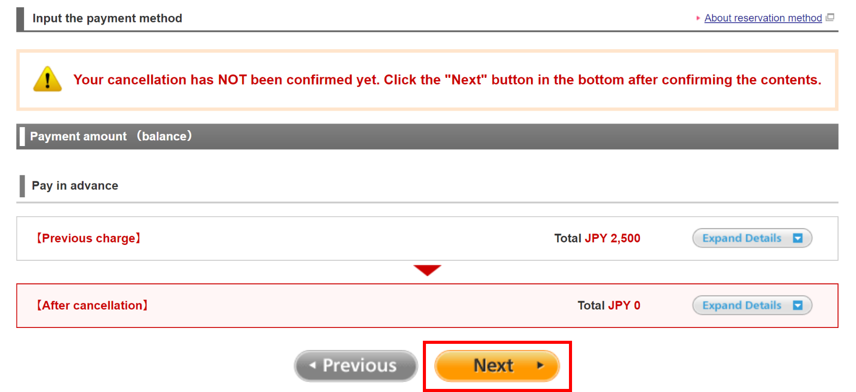 Confirm the details of the cancellation and click the 'Confirm and complete the cancellation' button.
