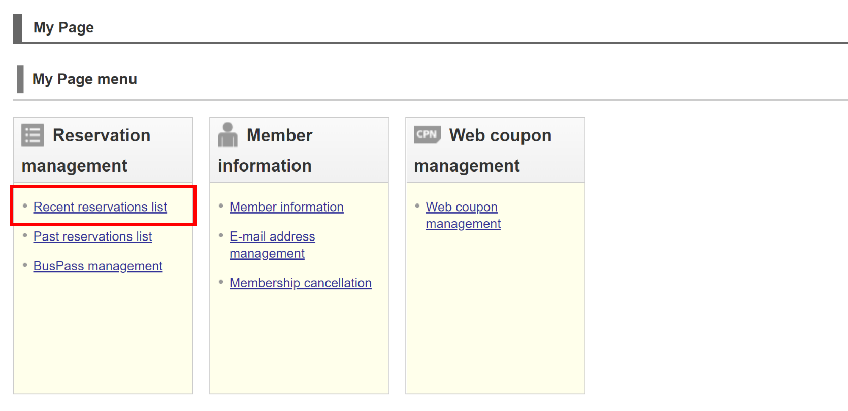 Go to ’Recent reservations list’ in ’Reservation Management’ Section.